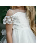 Cold Shoulder Ivory Lace Tulle Short Flower Girl Dress